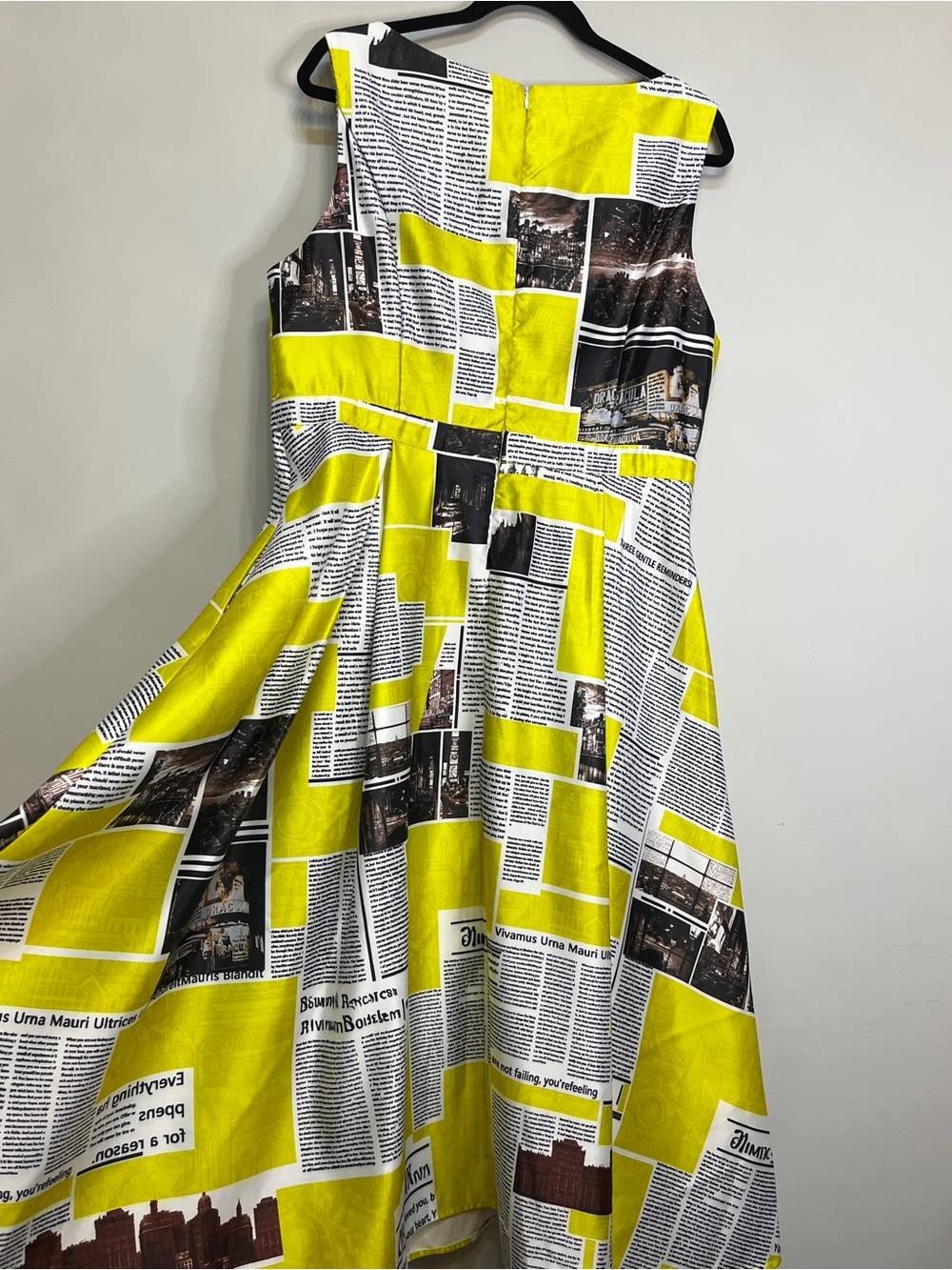 .Yellow Black White Newspaper Print Dress - Picture 7 of 11